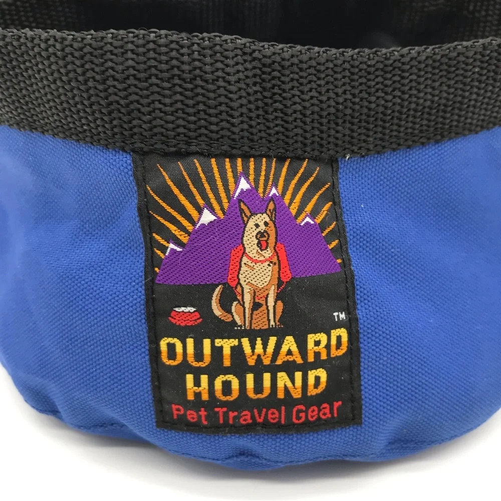 Outward Hound Pet Travel Gear Port-A-Bowl Portable Pet Bowl Blue Black Vintage - Picture 3 of 11